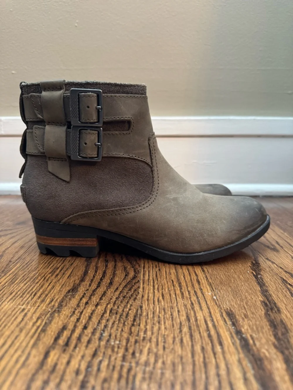 Sorel Women's Suede Ankle Booties with Double Buckle - Taupe - Picture 1 of 8